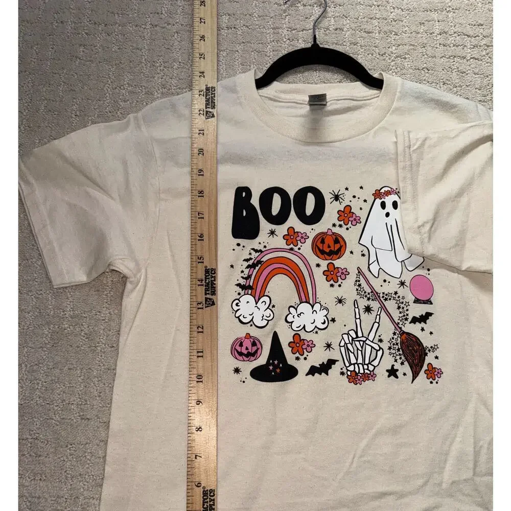 Gildan Heavy Cotton Halloween BOO Ghost Rainbow T-Shirt‎ Youth Medium New